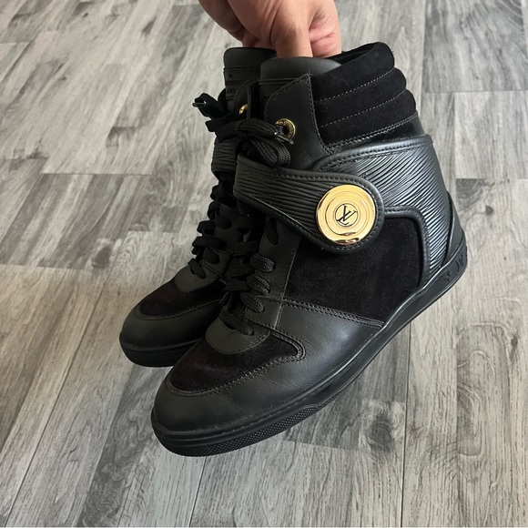 Louis Vuitton Shoes - Authentic Louis Vuitton Black High-Top Sneakers with Gold Accent